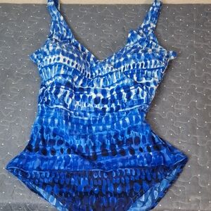 Essentials Blue and White Patterned Swimsuit size 14